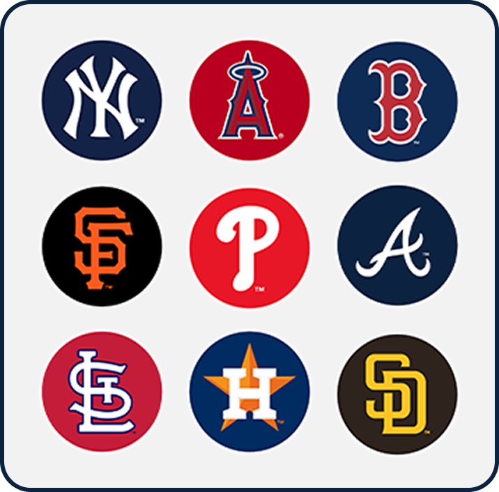 New York Yankees, Los Angeles Angels, Boston Red Sox, San Francisco Giants, Philadelphia Phillies, Atlanta Braves, St. Louis Cardinals, Houston Astros, San Diego Padres